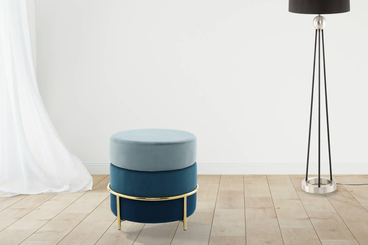 HOCKER Samt Blau, Goldfarben  - Blau/Goldfarben, Basics, Textil/Metall (48,5/46/48,5cm) - Kayoom