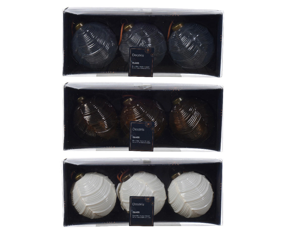 SET KUGLI ZA JELKU - siva/bela, Osnovno, staklo (8cm)