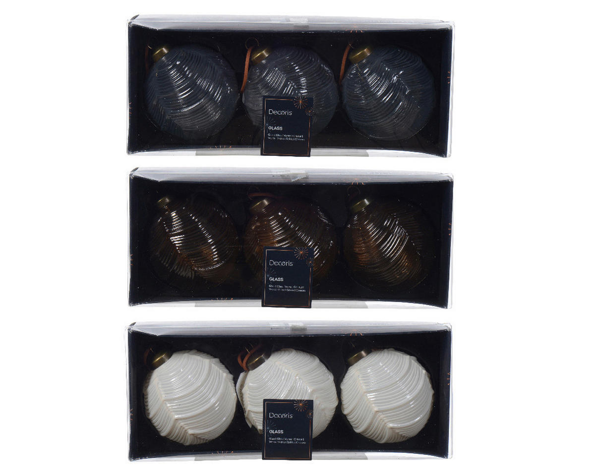 SET KUGLI ZA JELKU - siva/bela, Osnovno, staklo (8cm)