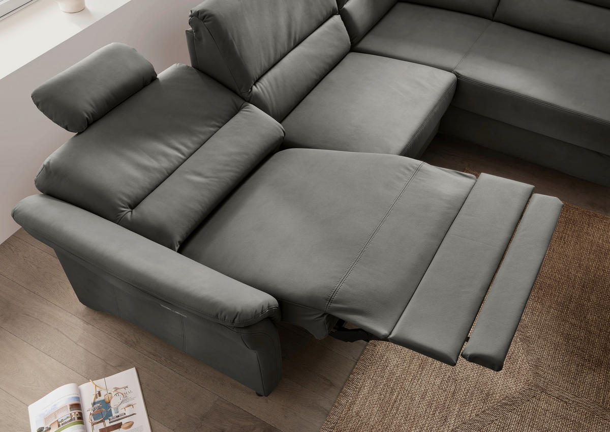 ECKSOFA in Lederlook Grau  - Schwarz/Grau, Modern, Holz/Textil (266/190cm) - Livetastic