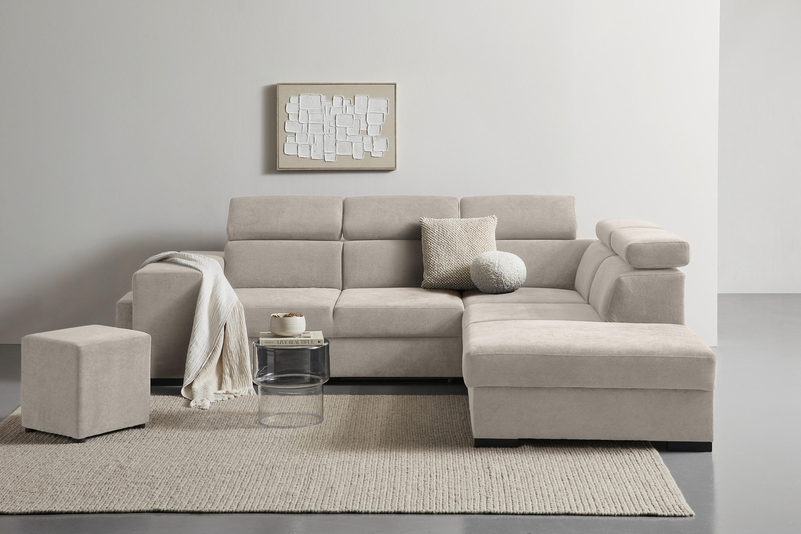 ECKSOFA Beige Webstoff  - Beige/Schwarz, KONVENTIONELL, Holz/Textil (283/244cm) - Carryhome