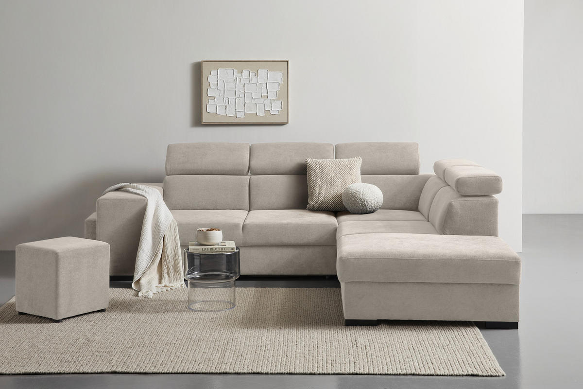 ECKSOFA Beige Webstoff  - Beige/Schwarz, KONVENTIONELL, Holz/Textil (283/244cm) - Carryhome