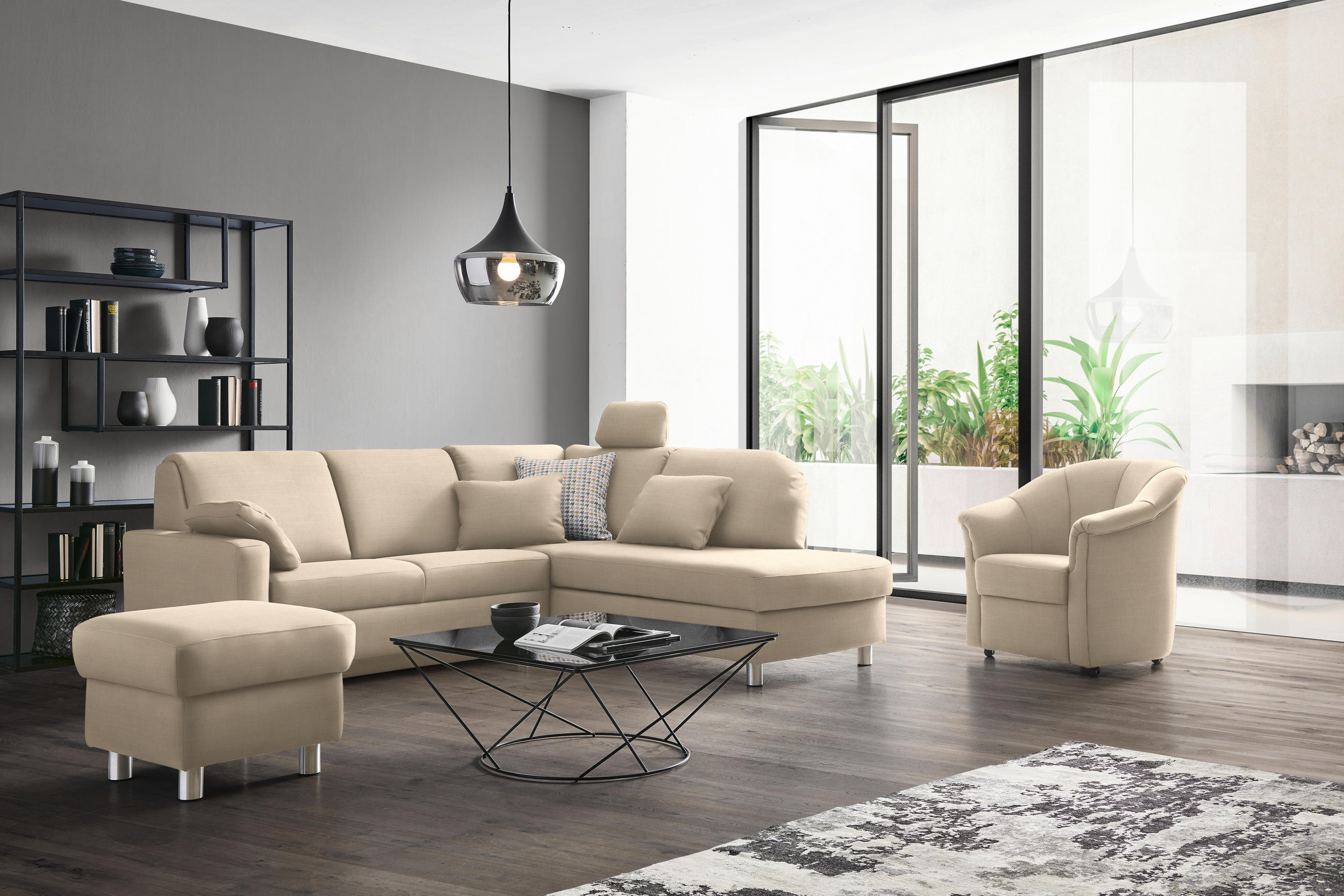 ECKSOFA in Chenille Creme  227/208 cm  - Creme/Alufarben, KONVENTIONELL, Textil/Metall (227/208cm) - Sedda