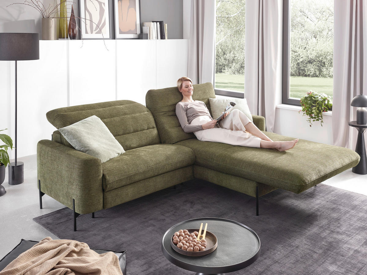 ECKSOFA in Flachgewebe Olivgrün  - Schwarz/Olivgrün, Design, Textil/Metall (252/191cm) - Dieter Knoll