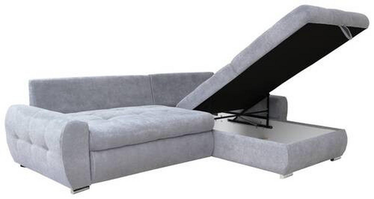 ECKSCHLAFSOFA  mit Schlafen auf Sitzhöhe, Rücken echt, Armlehnen seitenverkehrt montierbar Velours Hellgrau  - Chromfarben/Hellgrau, Design, Kunststoff/Textil (277/175cm) - Livetastic