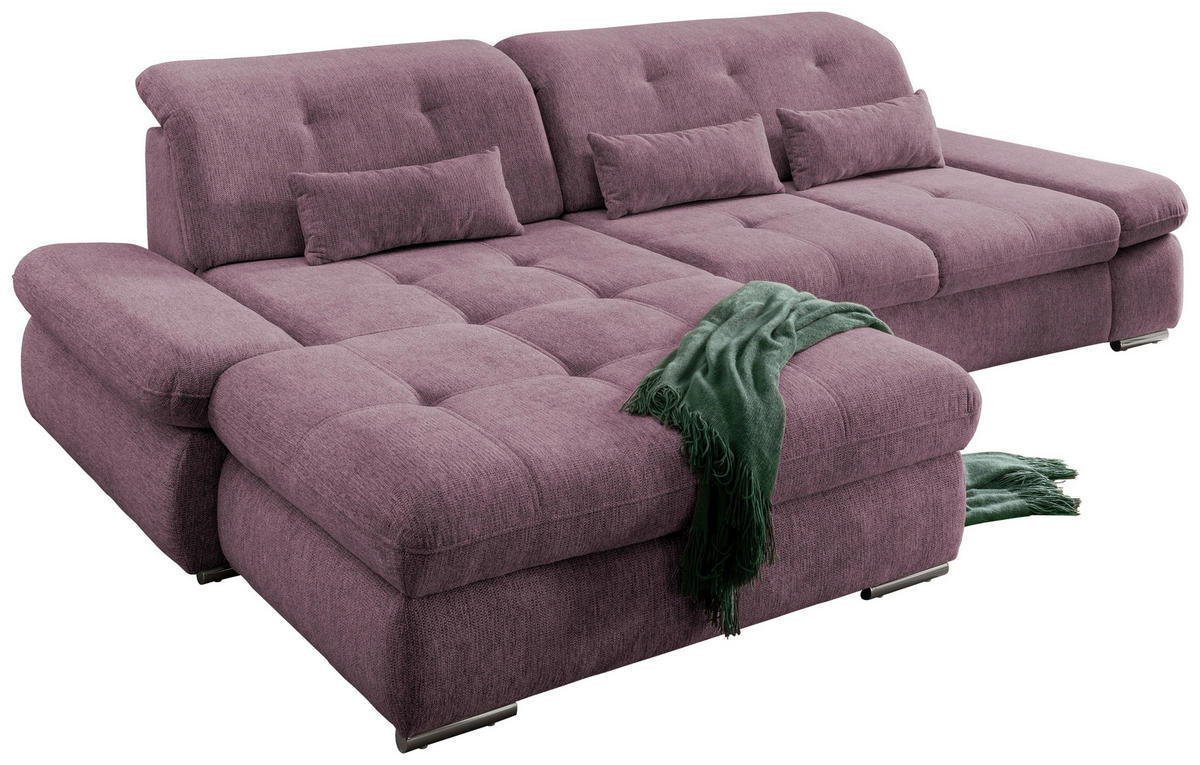 ECKSOFA Brombeere Chenille  - Chromfarben/Brombeere, Design, Textil/Metall (196/300cm) - Livetastic