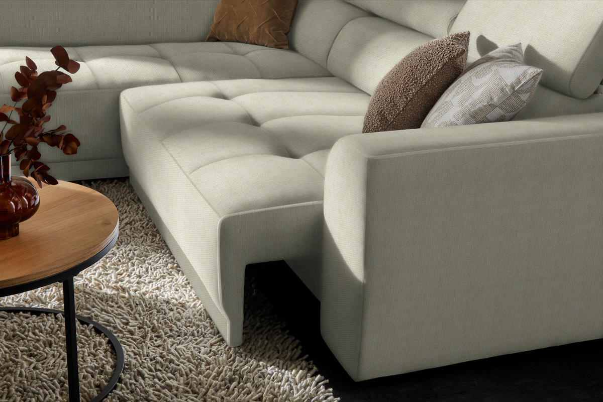 ECKSOFA in Struktur Greige  - Greige/Schwarz, Design, Kunststoff/Textil (205/284cm) - MID.YOU