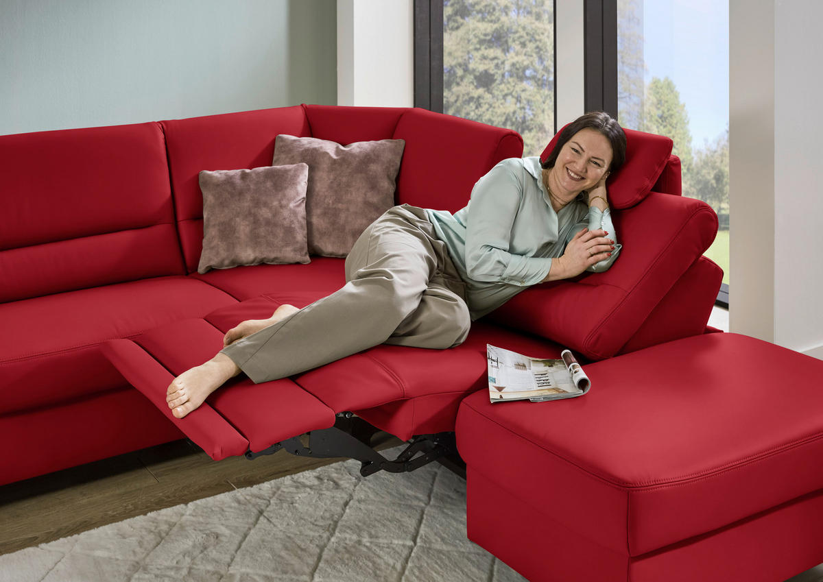 ECKSOFA  in Echtleder Rot  290/249 cm  - Rot/Schwarz, KONVENTIONELL, Leder/Metall (290/249cm) - Beldomo Premium