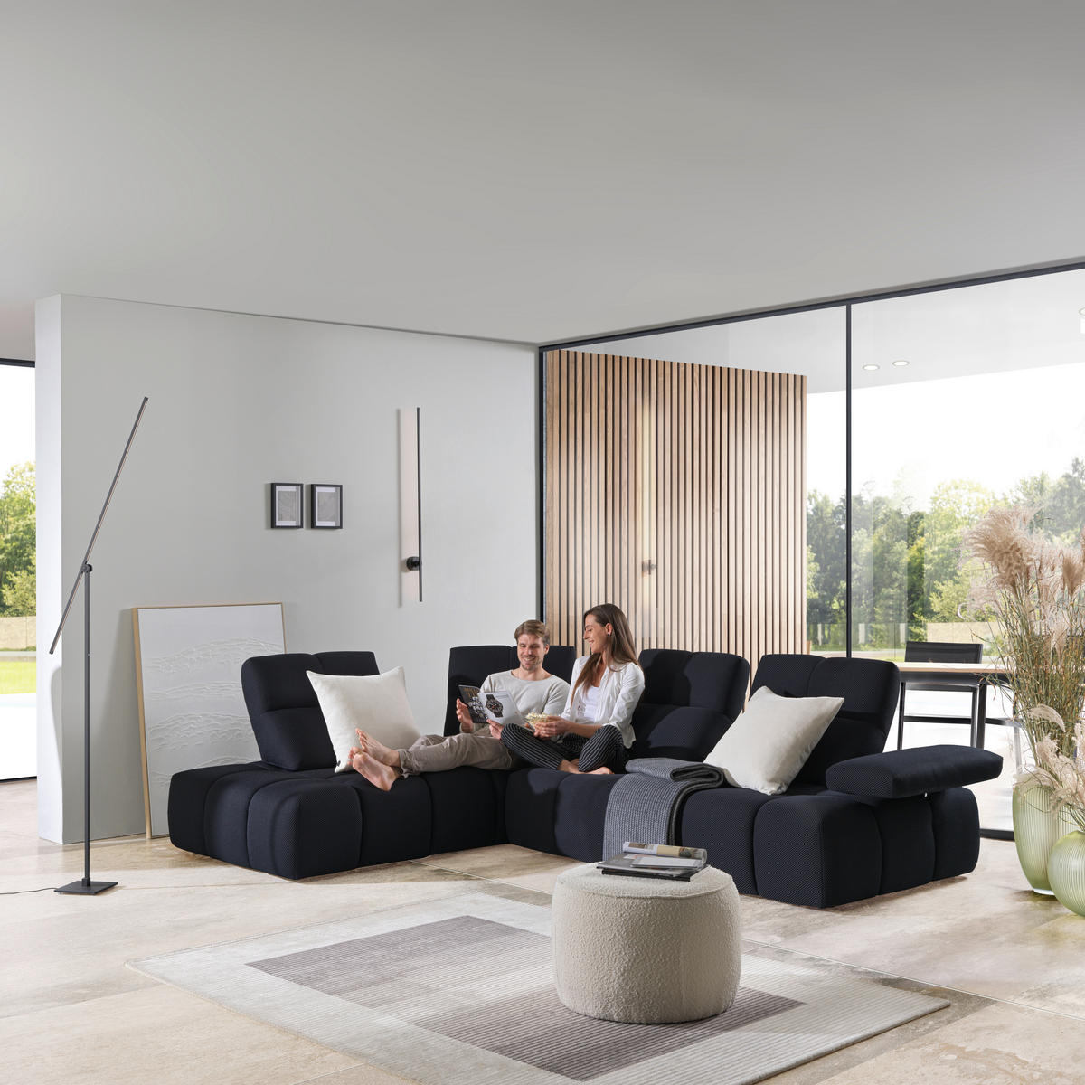 ECKSOFA in Struktur Schwarz  - Schwarz, Design, Kunststoff/Textil (233/313cm) - Emilio Belluti