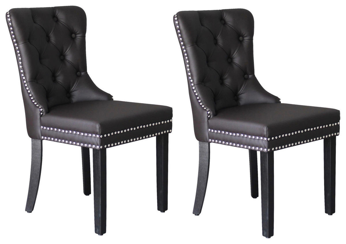 STUHL-SET Lederlook Dunkelbraun Kautschukholz massiv  - Dunkelbraun/Schwarz, MODERN, Holz/Textil (48,5/93/61cm) - MID.YOU