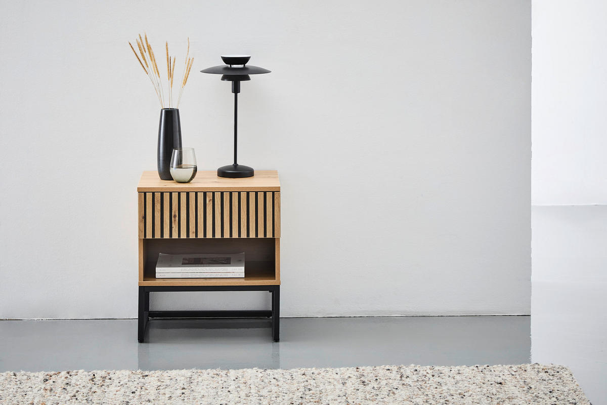 NACHTKÄSTCHEN 50/55/40 cm  in Eiche Artisan  - Schwarz/Eiche Artisan, MODERN, Holzwerkstoff/Metall (50/55/40cm) - Xora