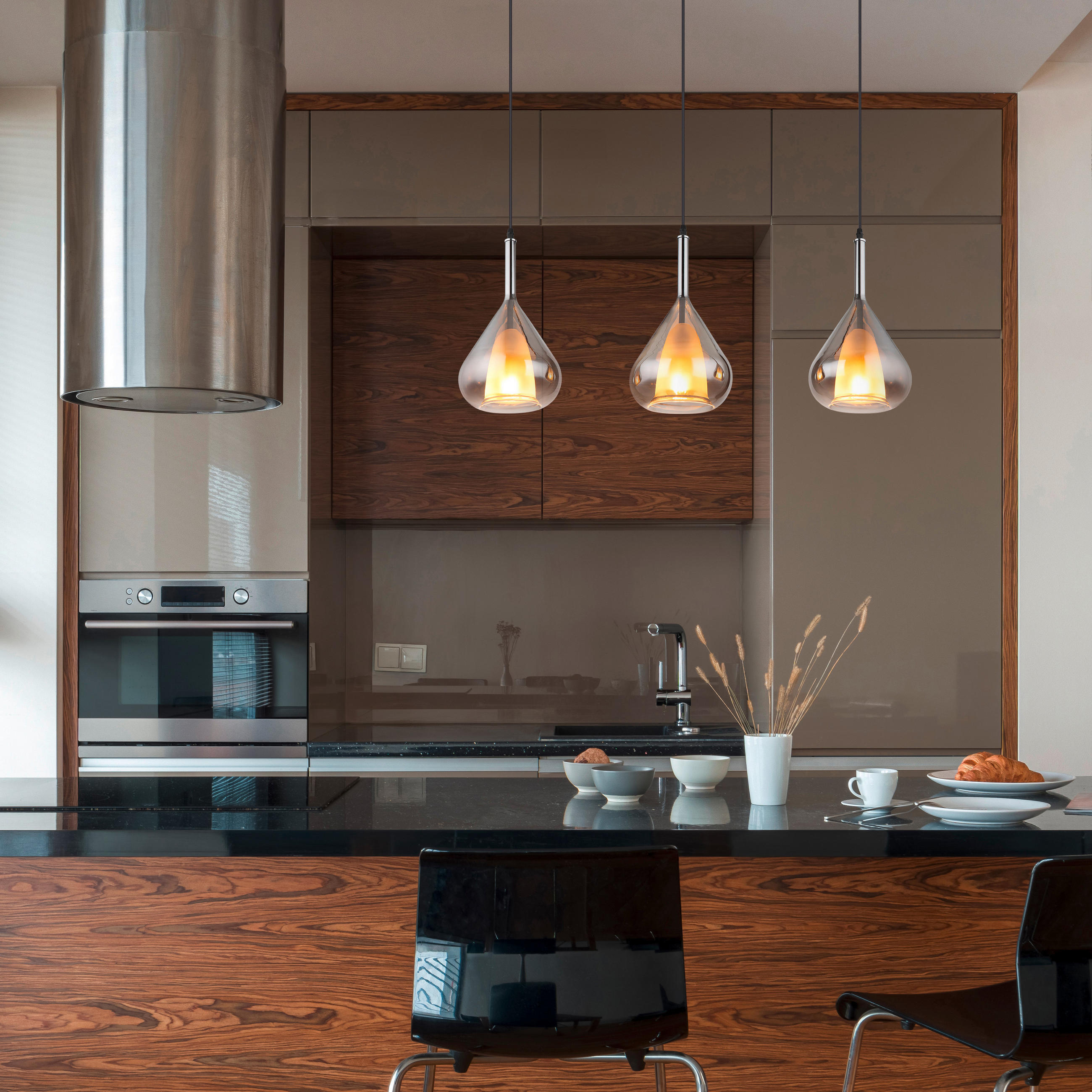HÄNGELEUCHTE 90/20/140 cm    - Schwarz/Grau, Design, Glas/Metall (90/20/140cm) - Globo