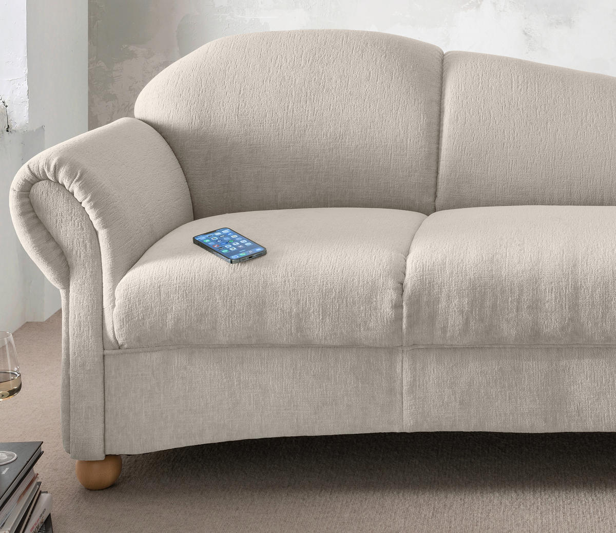 OTTOMANE in Mikrofaser Weiss  - Wildeiche/Weiss, Konventionell, Holz/Textil (86/84/190cm) - Livetastic