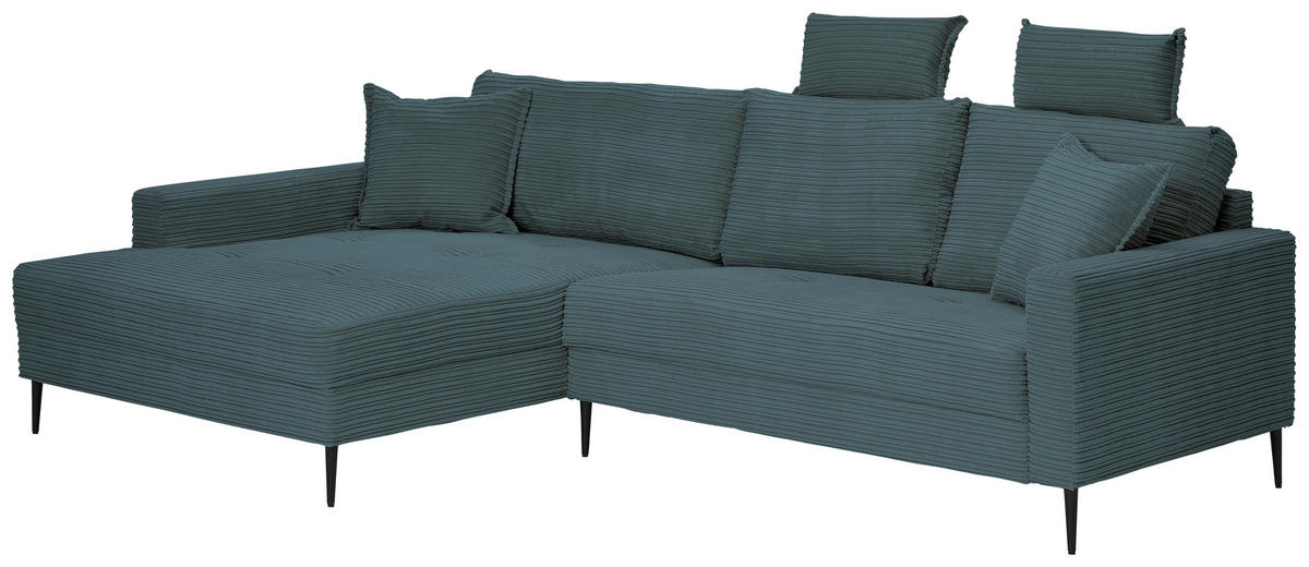 ECKSOFA Blau Cord  - Blau/Schwarz, KONVENTIONELL, Textil/Metall (173/276cm) - Carryhome