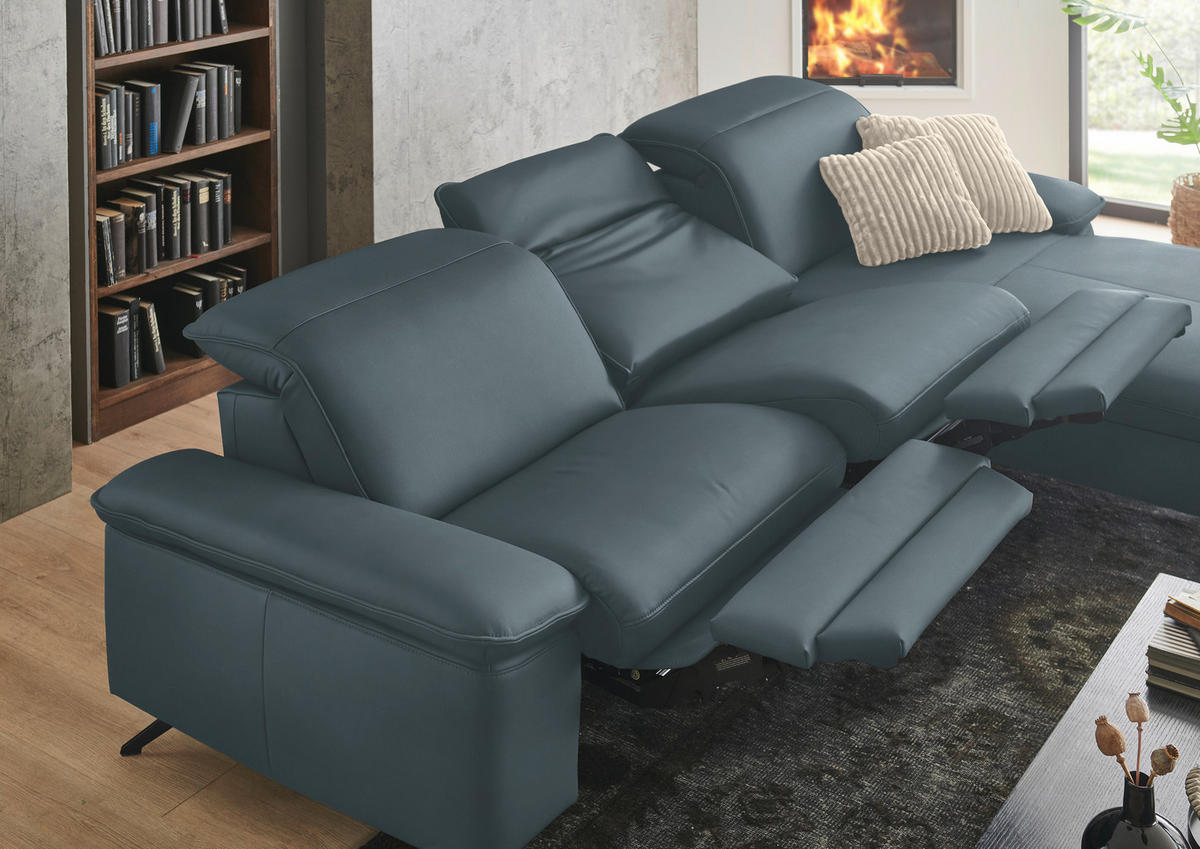 ECKSOFA  Echtleder Blaugrau  - Blaugrau/Schwarz, Design, Leder/Metall (307/169cm) - Beldomo Premium