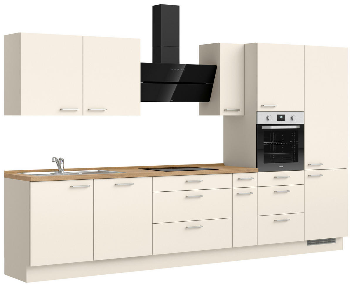 KÜCHENBLOCK 360 cm   in Eichefarben, Magnolie  - Edelstahlfarben/Eichefarben, MODERN, Holzwerkstoff/Metall (360cm) - Nobilia