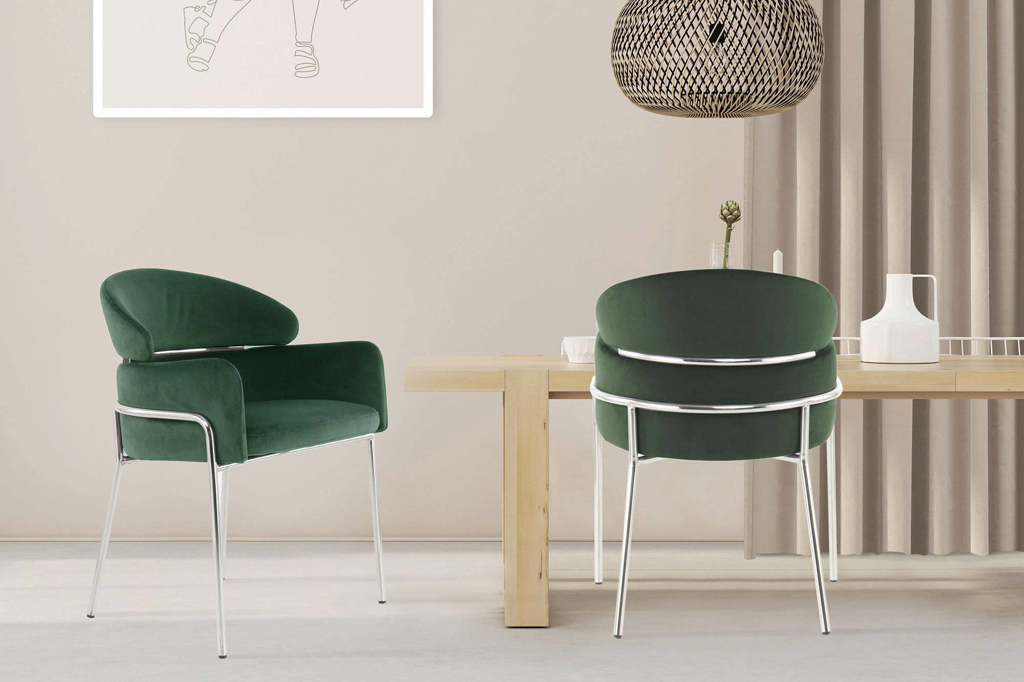 ŽIDLE S PODRUČKAMI, samet, zelená - barvy stříbra/zelená, Moderní, kov/textil (58/79/57cm) - MID.YOU