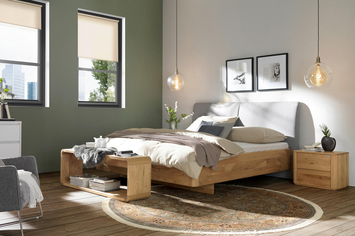 BETT 200/210 cm  in Grau, Eichefarben   - Eichefarben/Grau, Konventionell, Holz/Textil (200/210cm) - Valnatura