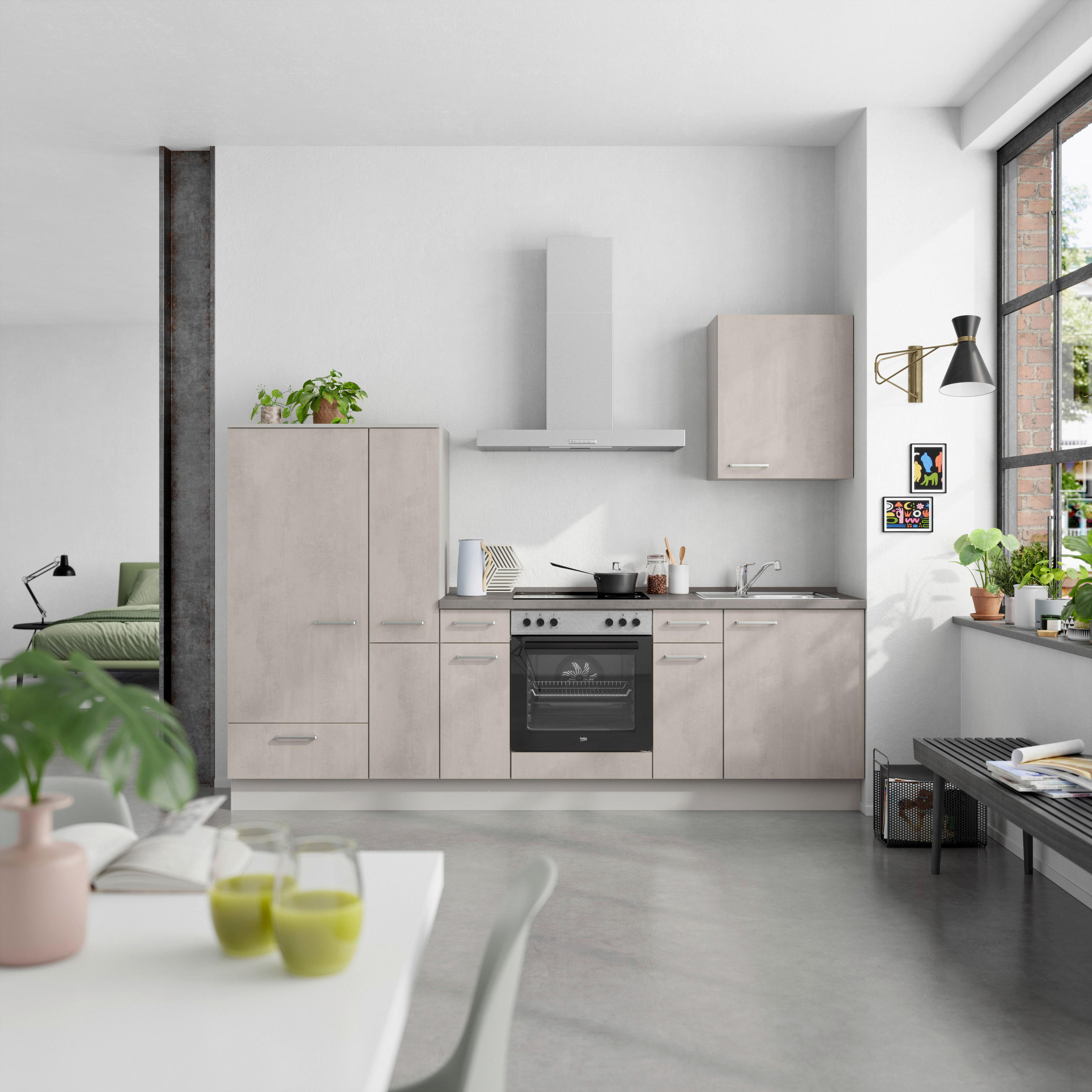 KÜCHENBLOCK Riva 270 cm  in Grau, Schieferfarben  - Schieferfarben/Edelstahlfarben, MODERN, Holzwerkstoff/Metall (270cm) - Nobilia