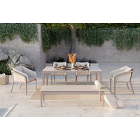 GARTENTISCHGRUPPE Webstoff Aluminium  - Beige/Teakfarben, MODERN, Textil/Stein - Ambia Garden