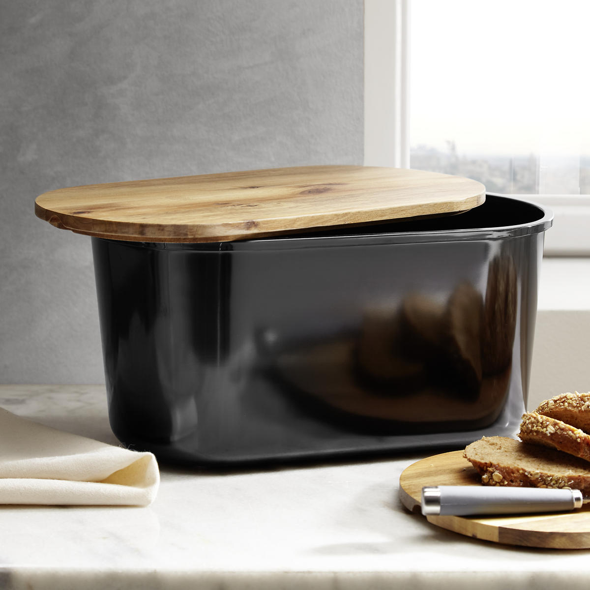 BROTBOX - Schwarz/Akaziefarben, Trend, Holz/Kunststoff (37/21,5/17,2cm) - Echtwerk