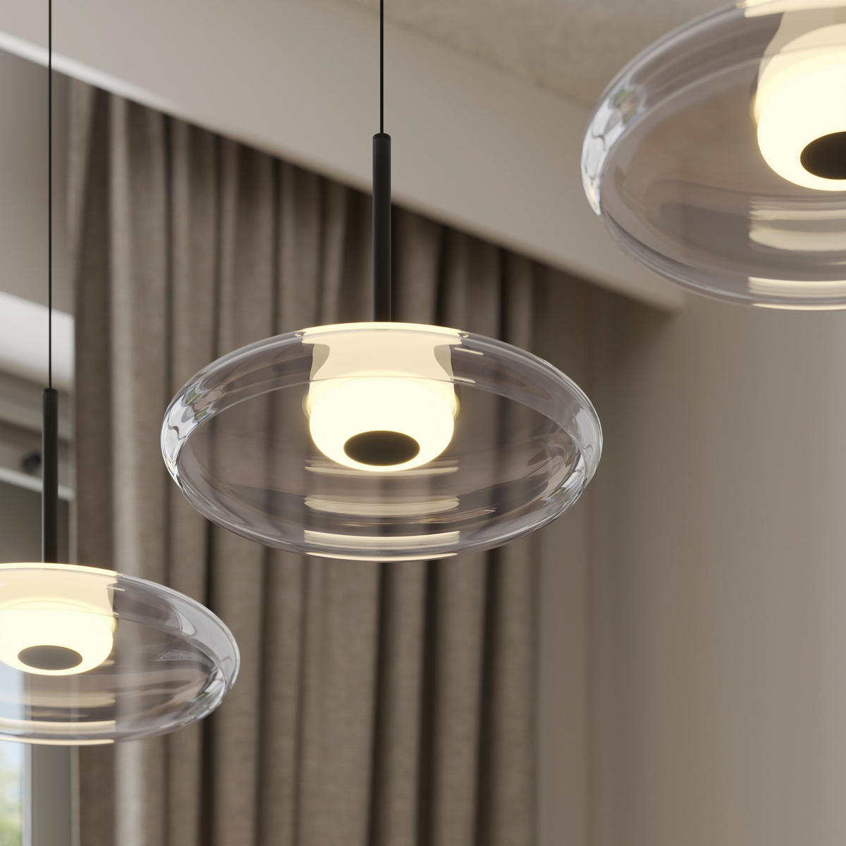 LED-HÄNGELEUCHTE Felis   - Schwarz, Basics, Glas/Metall (105cm) - Novel