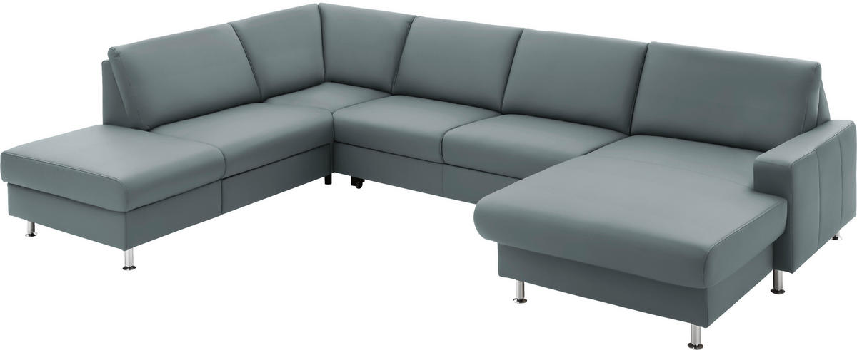 WOHNLANDSCHAFT in Echtleder Blaugrau  - Blaugrau/Alufarben, Design, Leder/Metall (233/339/165cm) - Beldomo Premium