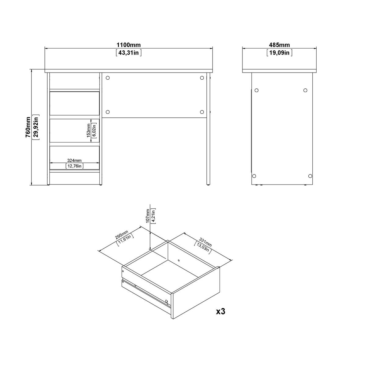 SCHREIBTISCH  in Eichefarben  - Eichefarben, MODERN, Holzwerkstoff (110/48,5cm) - MID.YOU