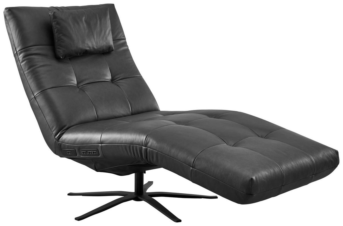RELAXLIEGE in Echtleder Schwarz  - Schwarz, MODERN, Leder/Metall (82/53-115/156-206cm) - Pure Home Comfort