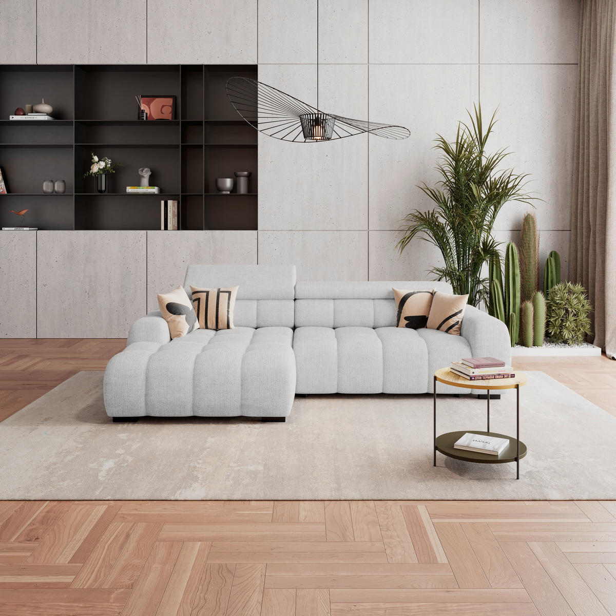 ECKSOFA Greige Webstoff  - Greige/Schwarz, Trend, Kunststoff/Textil (168/285cm) - Livetastic