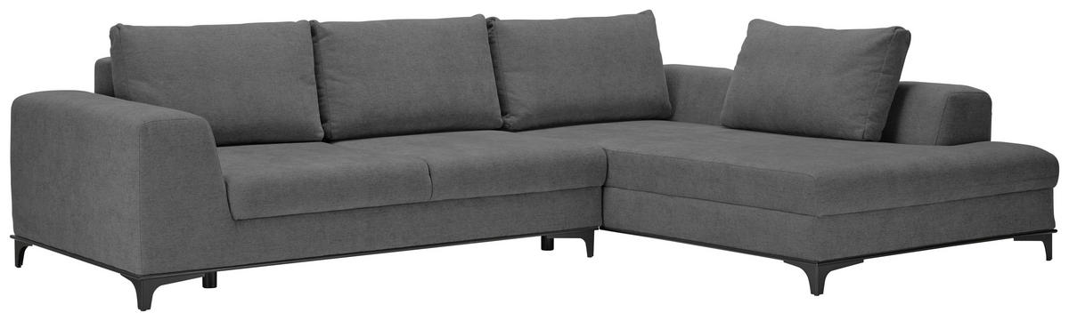 ECKSOFA inkl. Funktionen Grau Webstoff Rückenkissen, Bettkasten, Schlaffunktion, Rücken echt  - Wengefarben/Schwarz, Design, Holz/Textil (314/211cm) - Stylife