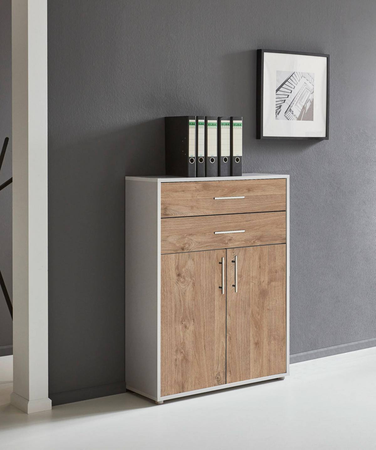AKTENSCHRANK Grau, Eichefarben  - Eichefarben/Grau, MODERN, Holzwerkstoff (172,6/113,6/33cm) - MID.YOU