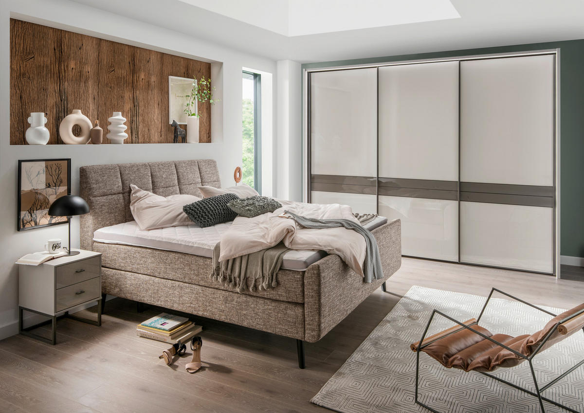DULAP CU UȘI GLISANTE in maro, gri  - ardeziu/maro, Design, sticlă/material pe bază de lemn (300/217/67cm) - Dieter Knoll