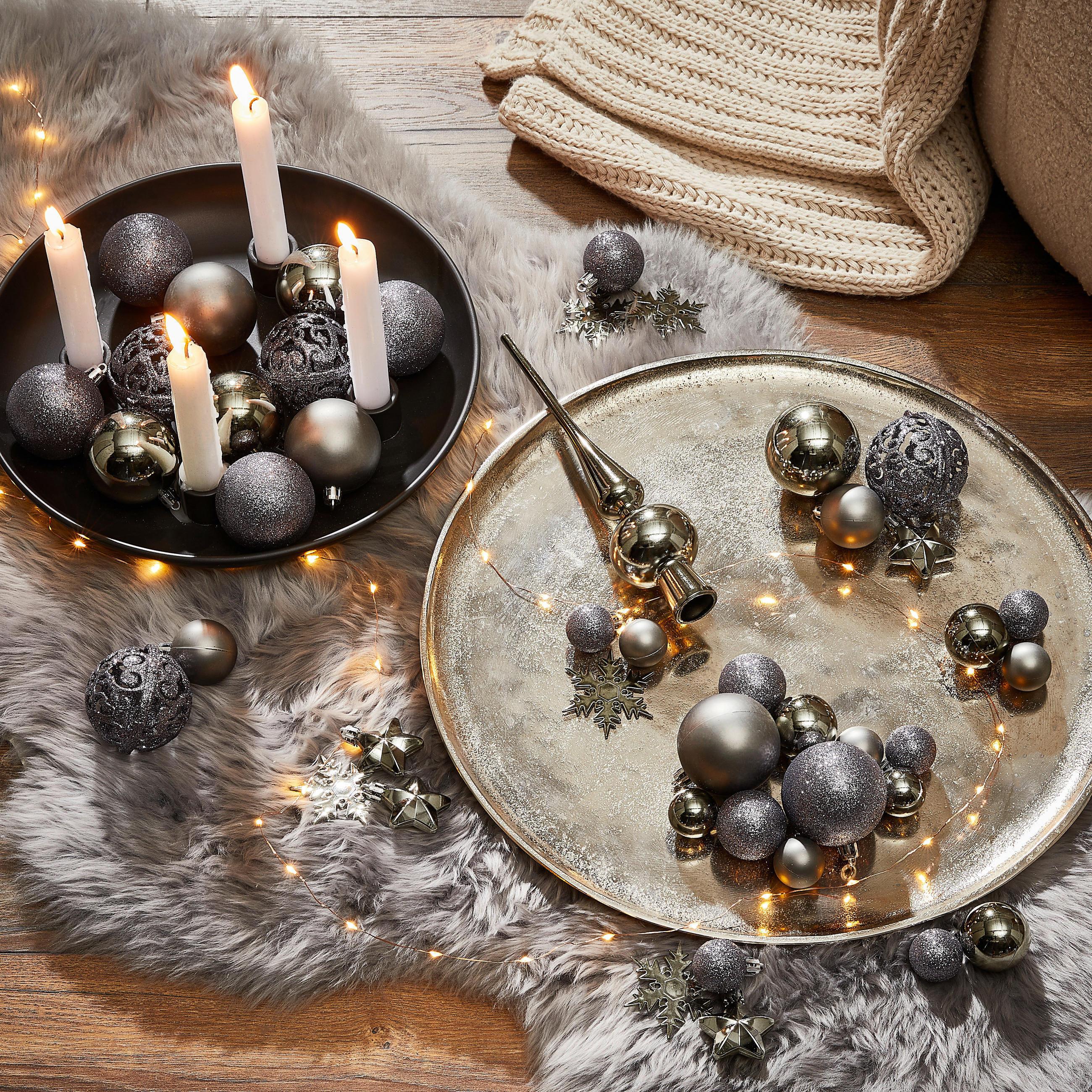 CHRISTBAUMKUGEL-SET - Grau, Trend, Kunststoff (36/23/12cm) - X-Mas