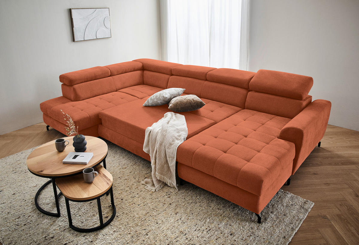 WOHNLANDSCHAFT Orange Struktur  - Schwarz/Orange, Design, Textil/Metall (203/327/177cm) - Stylife
