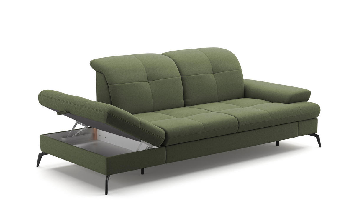 RÉCAMIERE in Flachgewebe Olivgrün  - Schwarz/Olivgrün, Konventionell, Textil/Metall (231/90/122cm) - Sit & More
