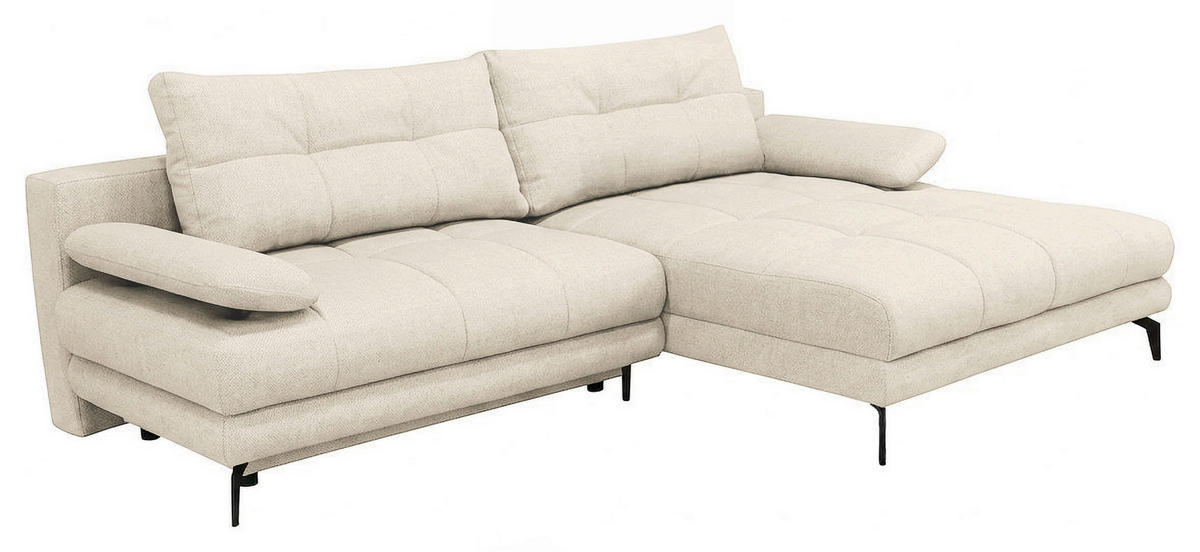 ECKSOFA Perlmutt Struktur Rückenkissen, Bettkasten, Schlaffunktion, Rücken echt, Armteilverstellung, Liegefläche im Originalstoff  - Beige/Perlmutt, MODERN, Textil/Metall (263/181cm) - Carryhome