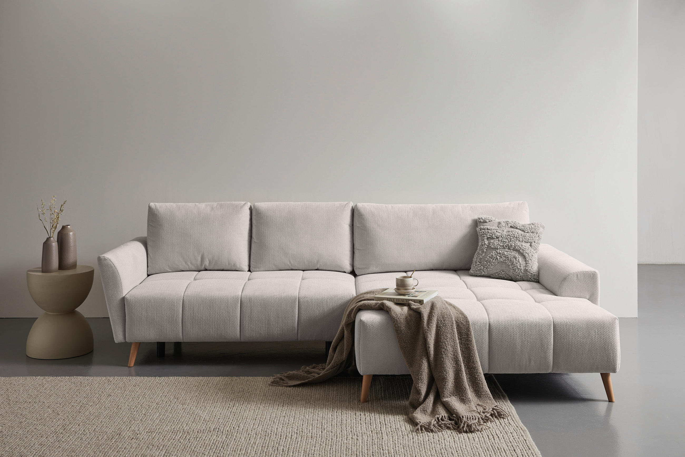 ECKSOFA Weiß Webstoff  - Buchefarben/Weiß, KONVENTIONELL, Holz/Textil (294/169cm) - Carryhome