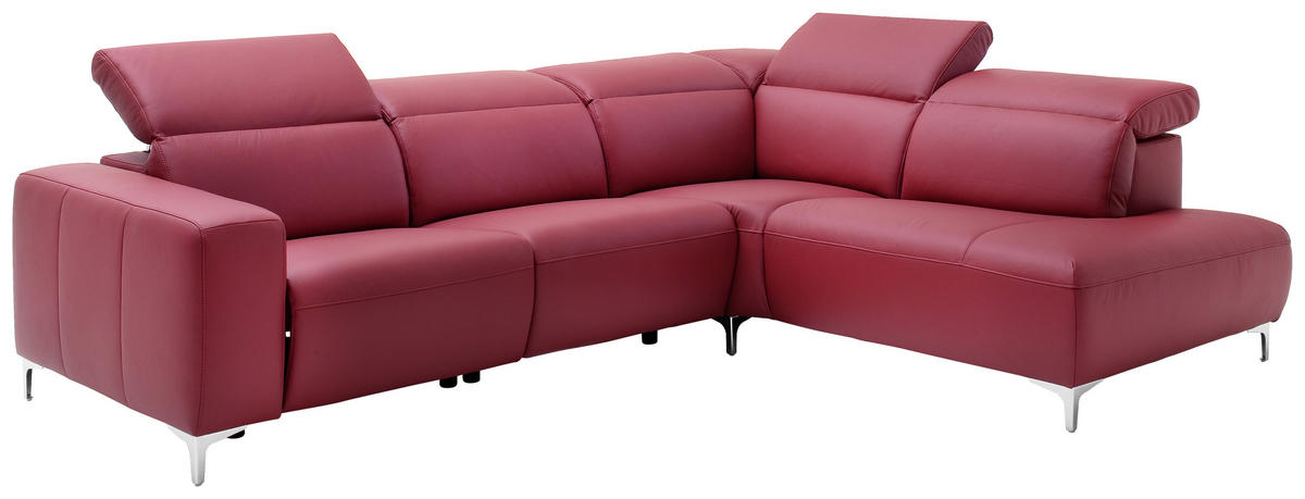 ECKSOFA in Echtleder Rot  - Chromfarben/Rot, Design, Leder/Metall (290/223cm) - Pure Home Lifestyle