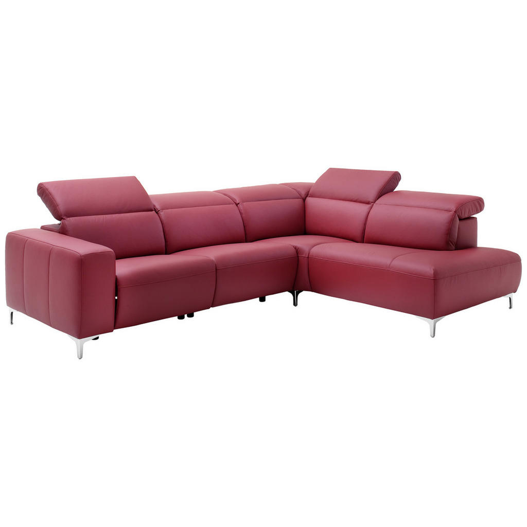 Thumbnail - Pure Home Lifestyle Ecksofa, Rot, Leder, Echtleder, Rindleder, Uni, 4-Sitzer, Ottomane rechts, L-Form, 290x223 cm, Blaue...