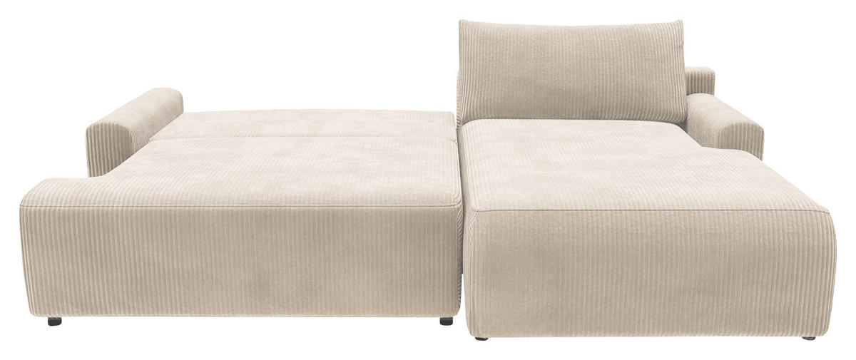 ECKSCHLAFSOFA in Cord Creme  - Creme/Schwarz, MODERN, Kunststoff/Textil (253/167cm) - Trendmanufaktur