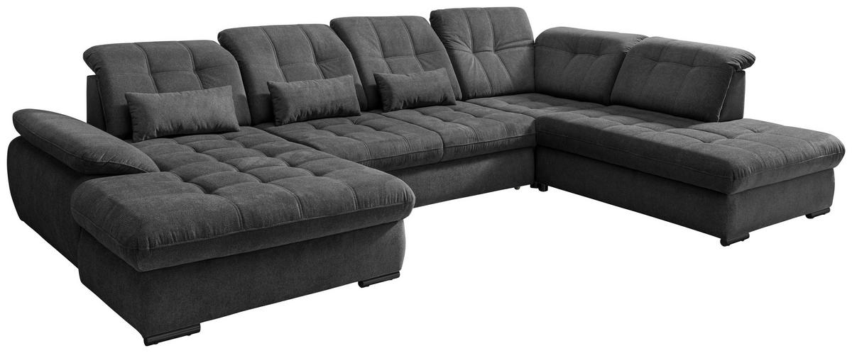 WOHNLANDSCHAFT in Chenille Anthrazit  - Anthrazit/Schwarz, Modern, Textil/Metall (184/387/252cm) - Livetastic