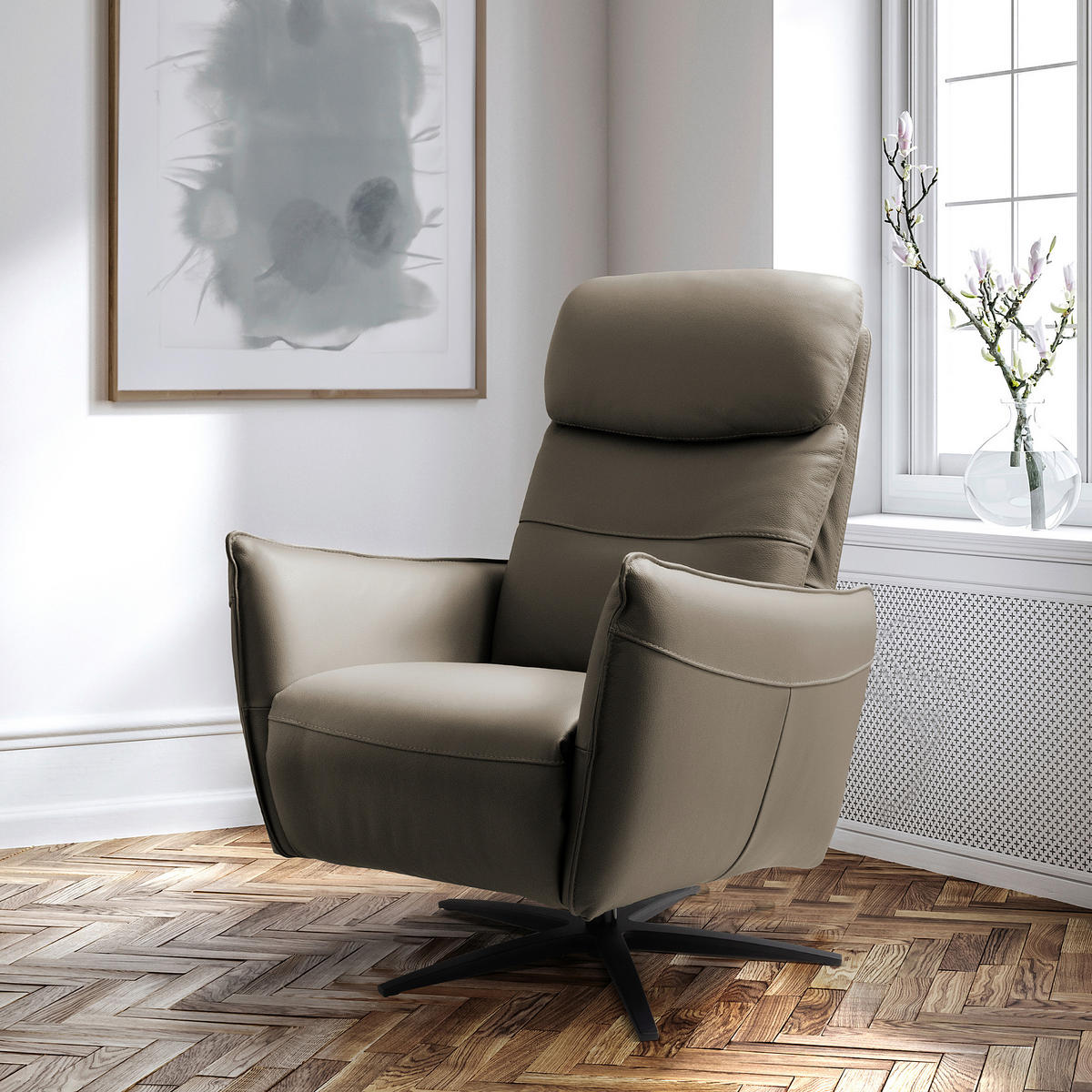 RELAXSESSEL in Leder Taupe  - Taupe/Schwarz, Design, Leder/Metall (77/107/88cm) - Livetastic