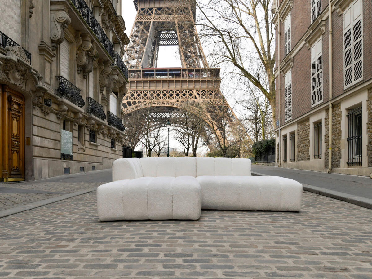 ECKSOFA  ANNECY Weiß Bouclé  - Schwarz/Weiß, MODERN, Kunststoff/Textil (170/262cm)