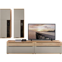 WOHNWAND  in Grau, Buchefarben  270/215/45 cm  - Buchefarben/Schwarz, KONVENTIONELL, Glas/Holzwerkstoff (270/215/45cm) - Venda