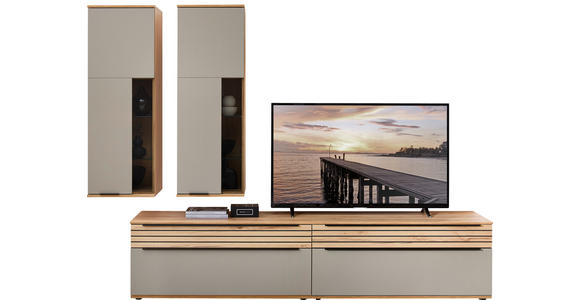 WOHNWAND  in Grau, Buchefarben  270/215/45 cm  - Buchefarben/Schwarz, KONVENTIONELL, Glas/Holzwerkstoff (270/215/45cm) - Venda