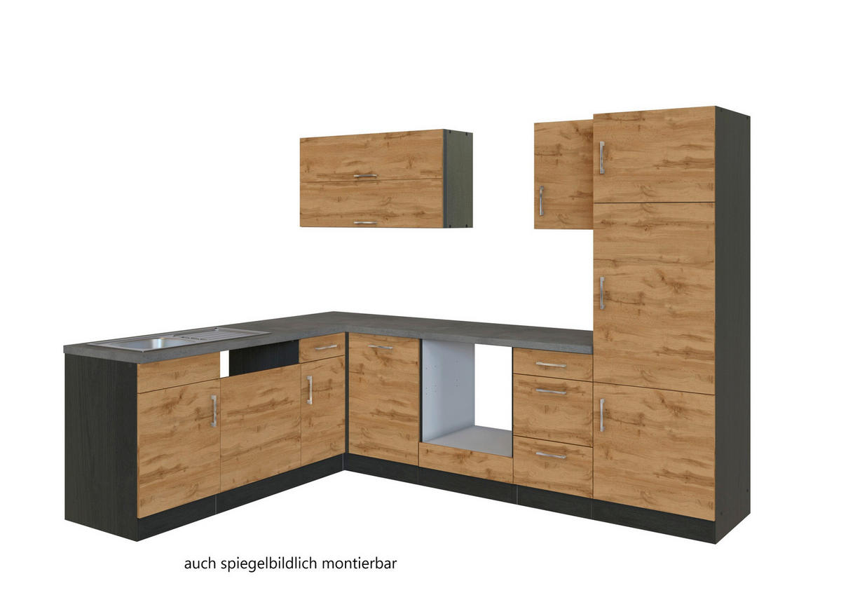 CUISINE D'ANGLE 210/270 cm  in couleur de chêne  - couleur de chêne/anthracite, Modern, matériau de bois (210/270cm) - Held