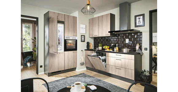 ECKKÜCHE 120/220 cm in Graphitfarben, Schwarz, Tannenholzfarben - Tannenholzfarben/Schwarz, Design, Holzwerkstoff/Metall (120/220cm) - Xora