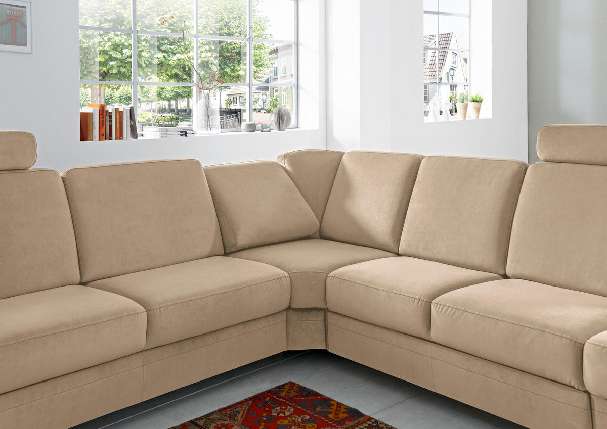 ECKSOFA in Flachgewebe Hellbraun  - Hellbraun/Alufarben, Konventionell, Textil/Metall (269/289cm) - Beldomo System