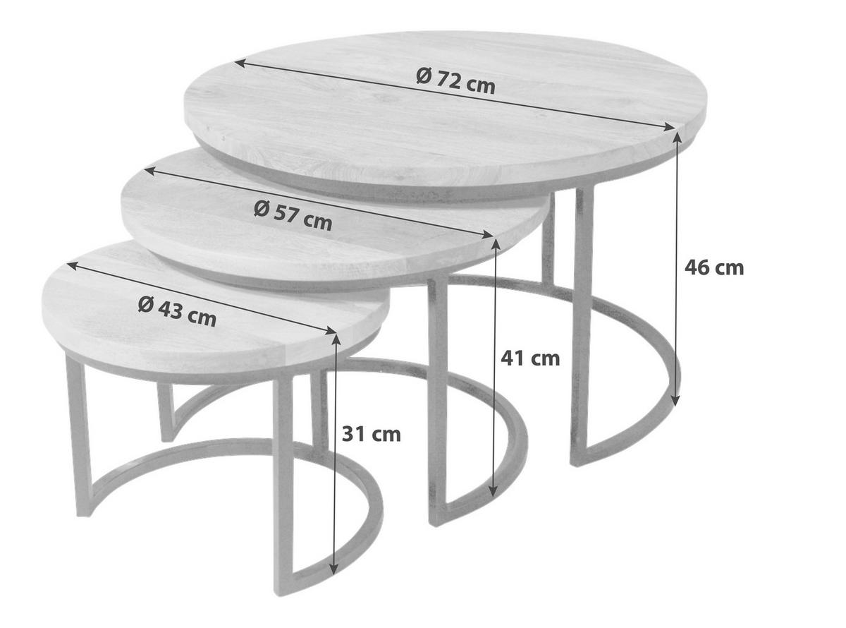 SATZTISCH Mangoholz massiv rund Braun  - Schwarz/Braun, MODERN, Holz/Metall (72/72/46cm) - MID.YOU